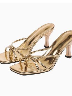 Gold Metallic Knotted Strappy Kitten Heel Sandals